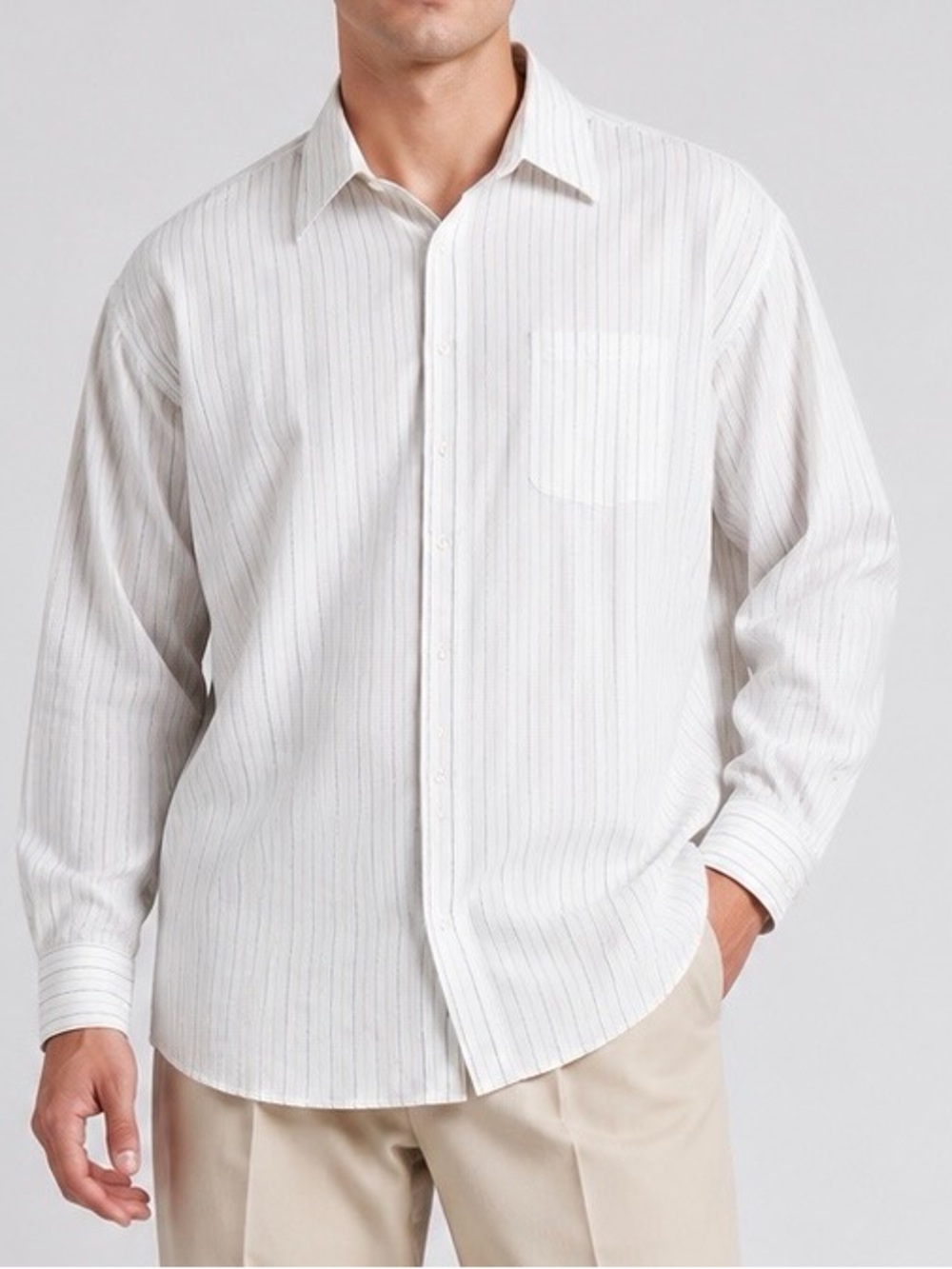 Lazzaretti Collection Dress Shirt Mens 18.5 34/35 White Pinstripe Long Sleeve